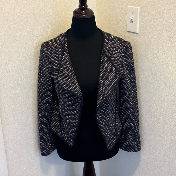 Derek Lam 10 Crosby 8 Navy Red Cardigan Jacket Cotton Tweed Size 2 - Picture 2 of 11